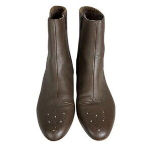 Tsubo Women's Brown Leather Perforated Pattern Flat Driving Ankle Boots Size 11